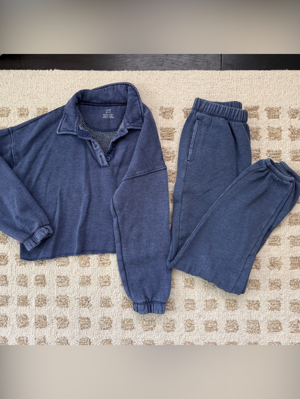 Aerie cropped polo sweatshirt and sweatpant set on washed navy